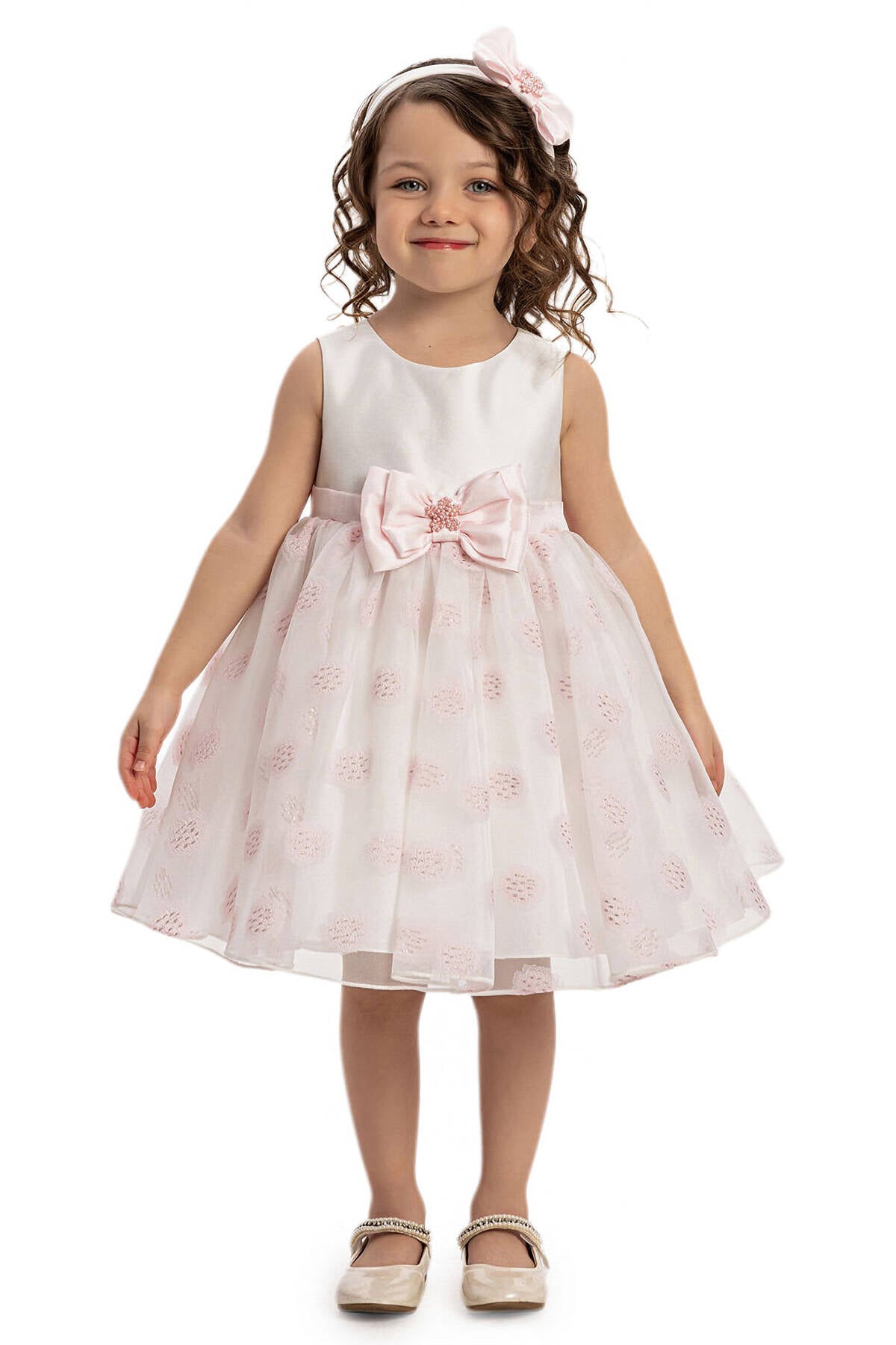 Robe bébé en poudre avec arc de cheveux assorti 6-24 MOIS