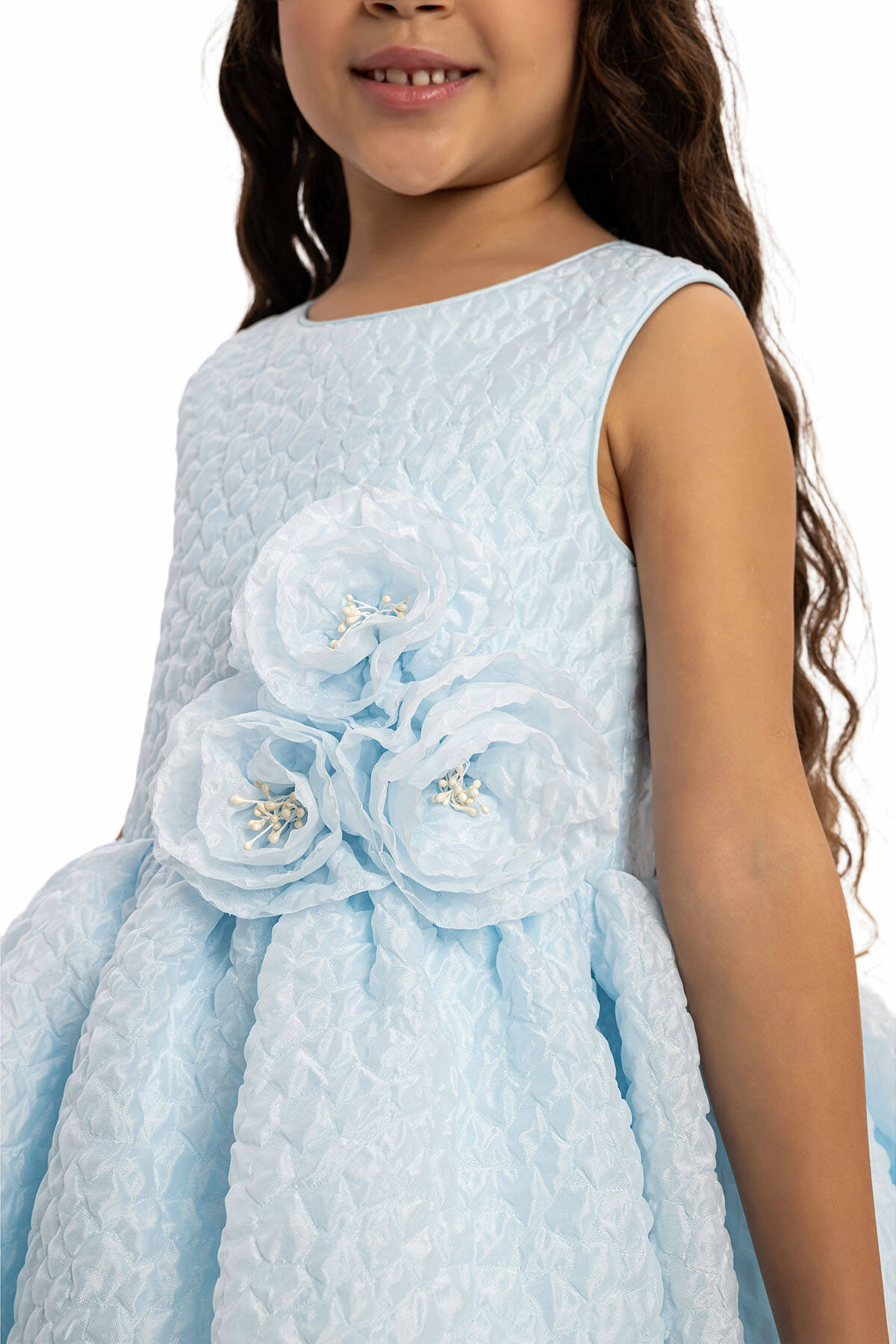 Blue Textured Dress with Matching Bag 3-7 AGE