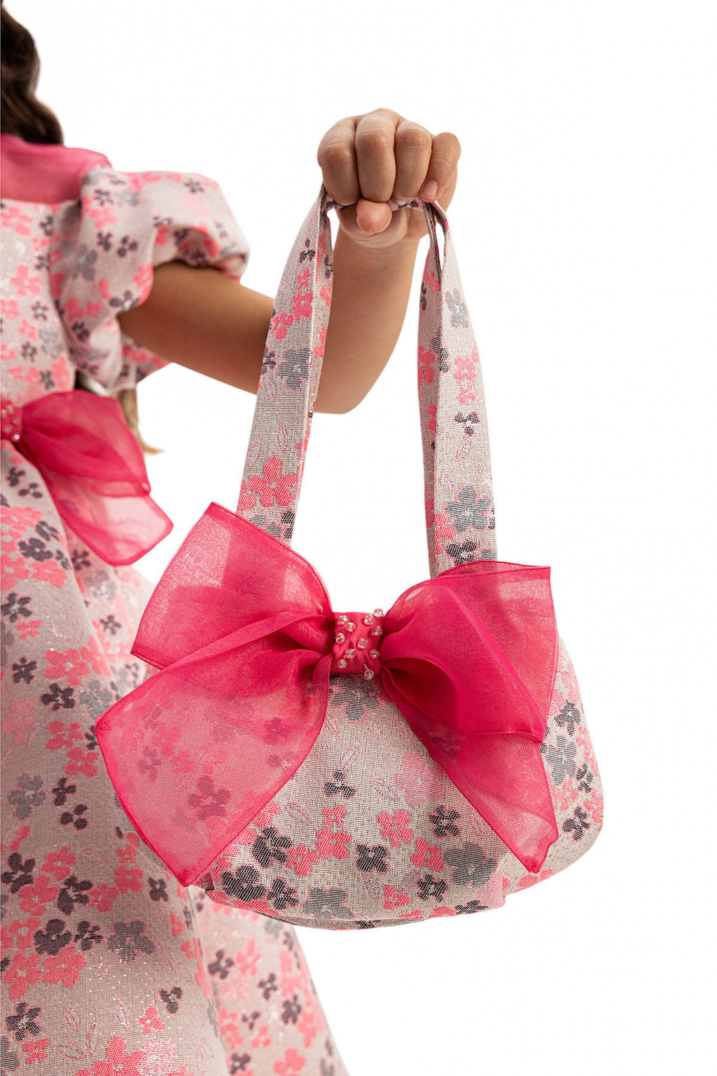 Robe rose à fleurs avec sac assorti 3-7 ans