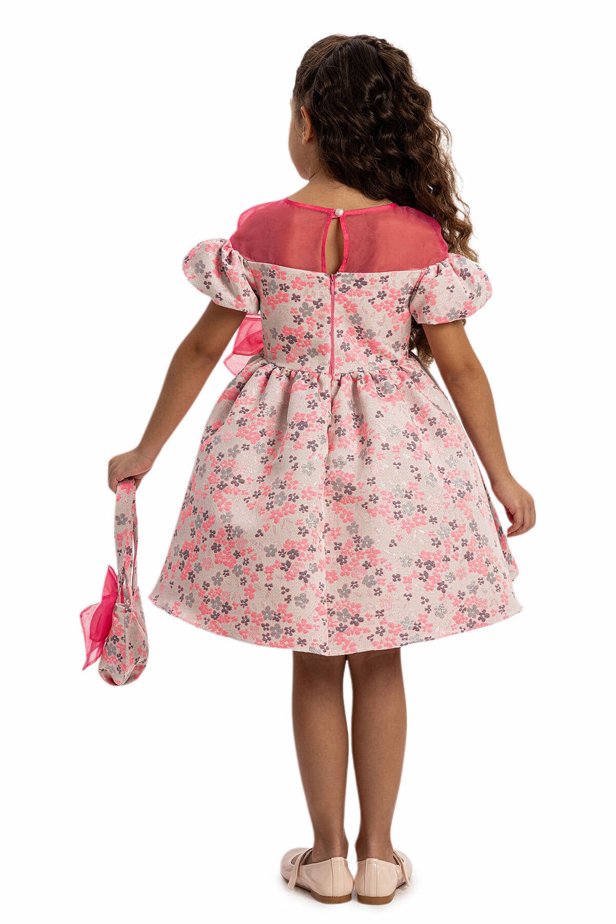 Robe rose à fleurs avec sac assorti 3-7 ans