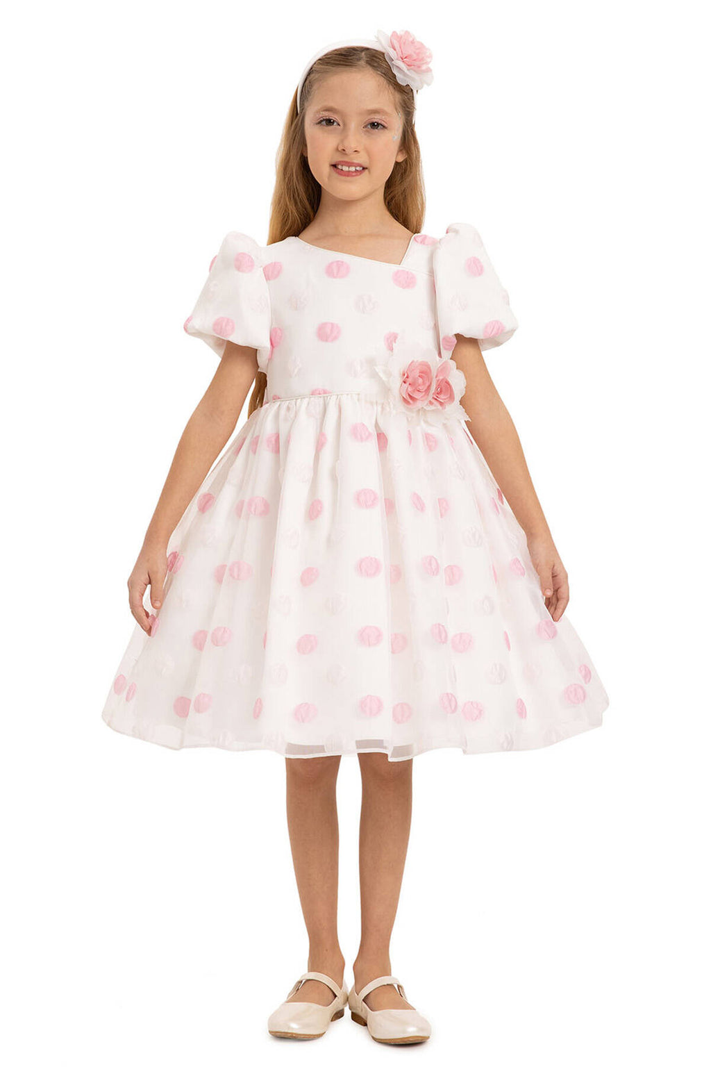 Robe à pois en poudre avec accessoire pour cheveux 3-7 AGE