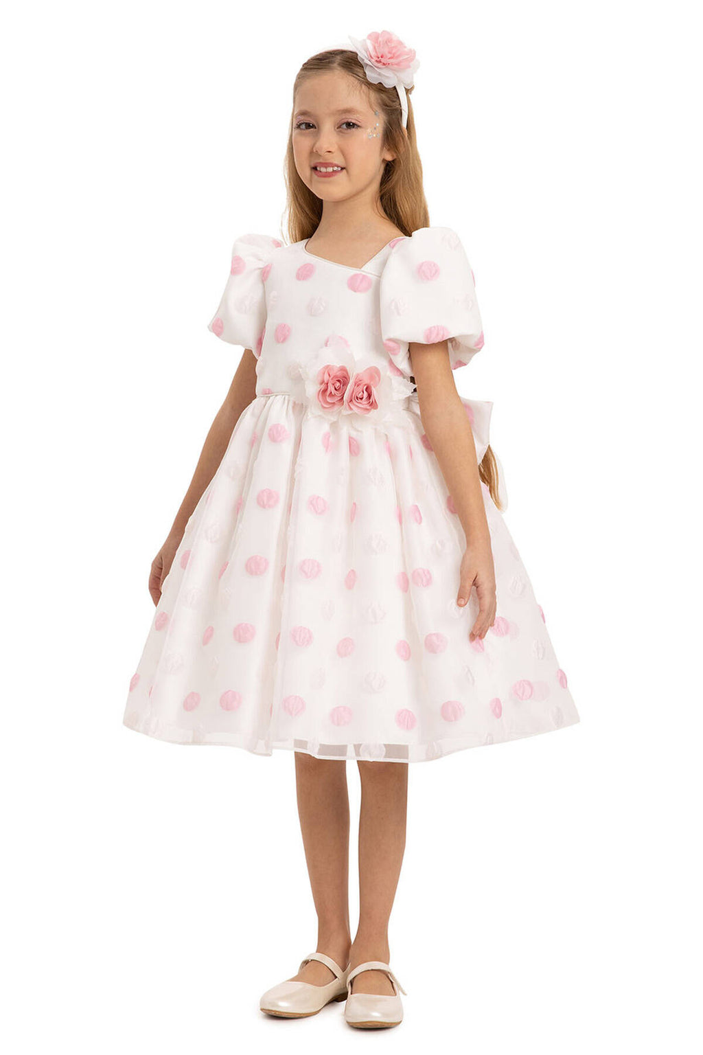 Robe à pois en poudre avec accessoire pour cheveux 3-7 AGE