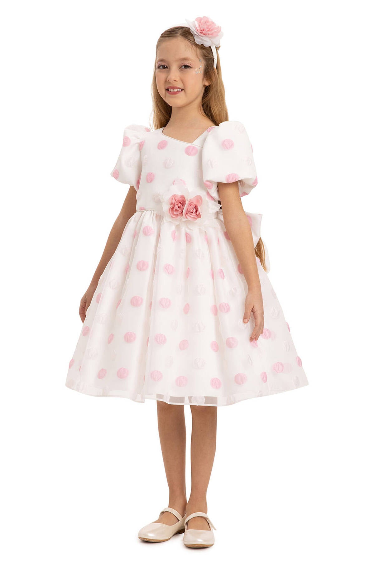 Robe à pois en poudre avec accessoire pour cheveux 3-7 AGE
