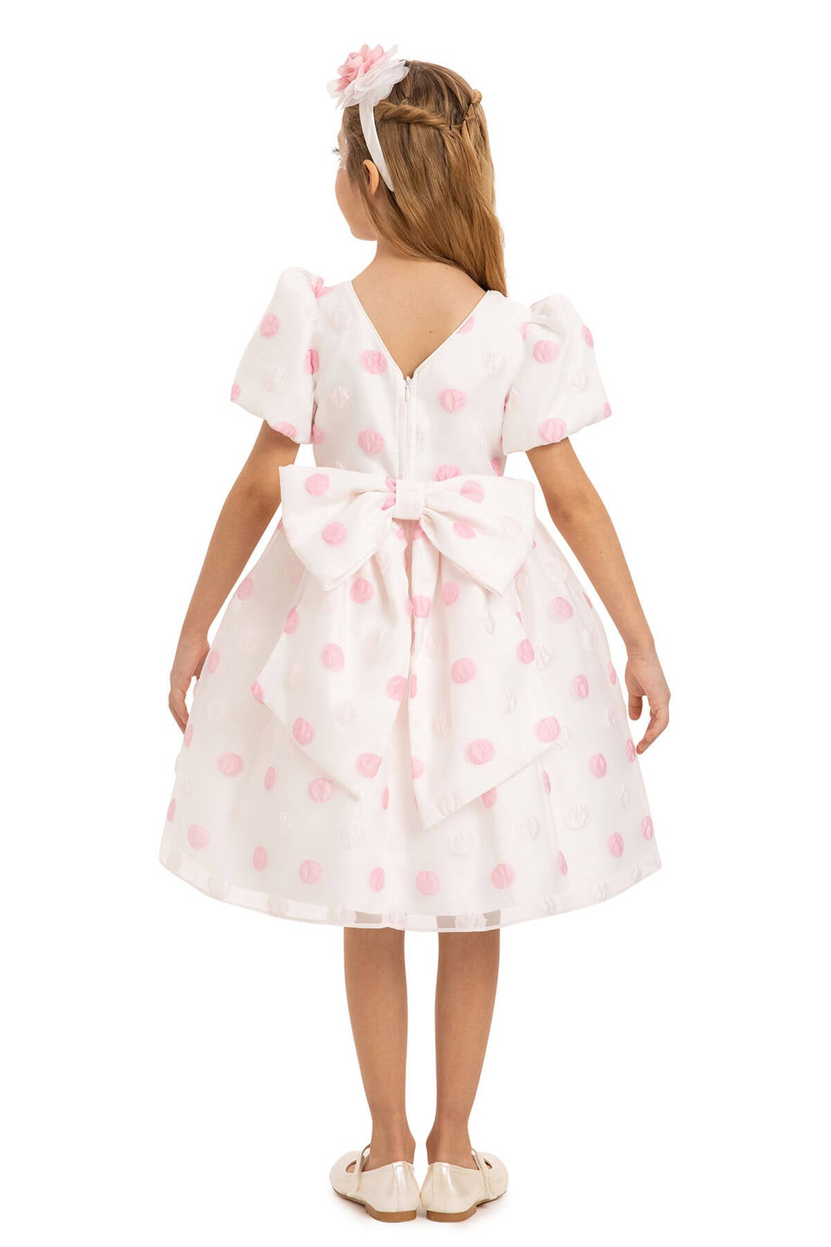 Robe à pois en poudre avec accessoire pour cheveux 3-7 AGE
